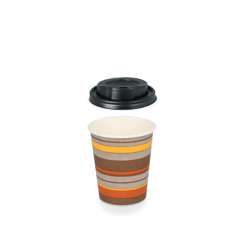 Coffee to go koffiebeker 80mm 240ml 8oz gestreept + zwarte deksels-...