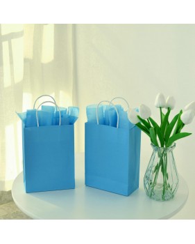 Blauwe Draagtassen van gekleurd kraftpapier met gevlochten oren 18x...