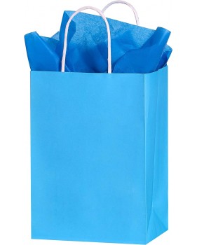 Blauwe Draagtassen van gekleurd kraftpapier met gevlochten oren 18x...