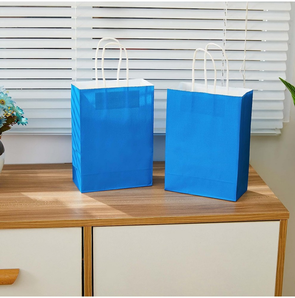 Blauwe Draagtassen van gekleurd kraftpapier met gevlochten oren 18x...