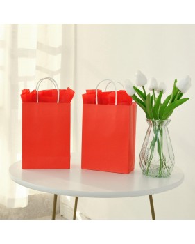 Sacs kraft couleur rouge à poignées torsadées 18x8x22cm  - Accueil