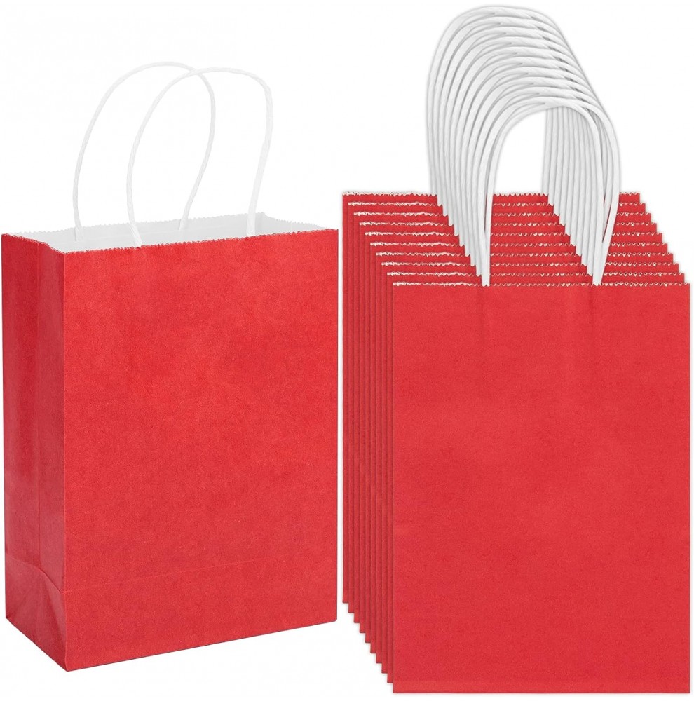 détail des poignées torsadées en papier collées à l'intérieur du sac kraft rouge