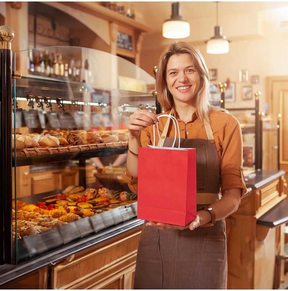 Sacs kraft couleur rouge à poignées torsadées 18x8x22cm  - Accueil