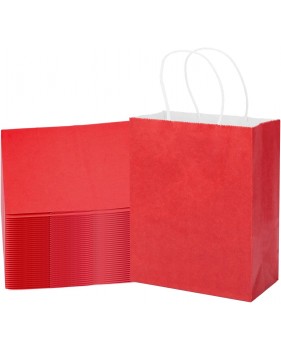 paquet de sacs en papier kraft rouge pliés à plat, soufflets latéraux visibles