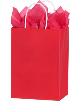 Sacs en papier kraft rouge recyclable, poignées torsadées | Packadi