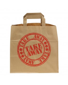 Sacs en papier kraft "Take away" à poignées plates 26x17x25cm 50 pc...