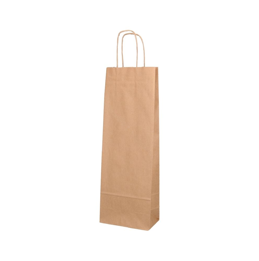 Sac papier kraft brun pour bouteille de vin 14+8x39 cm à poignées torsadées