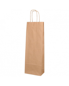 Bruine kraft papieren flessentas 14+8x39 cm met gedraaide handvatten