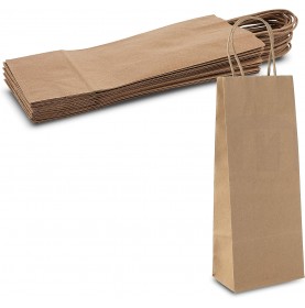 Sacs kraft pour 1 bouteille / vin 14+8x39cm en papier kraft brun  -...