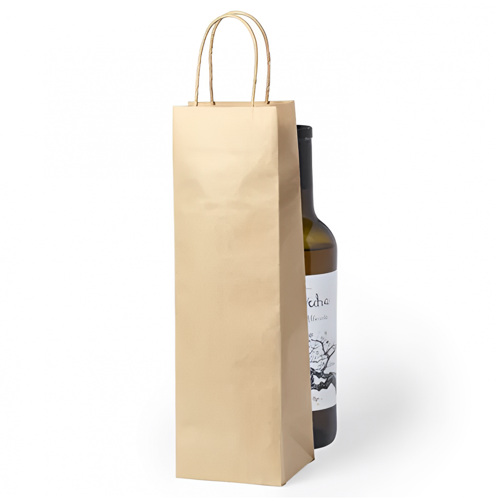 Sacs kraft pour 1 bouteille / vin 14+8x39cm en papier kraft brun  -...