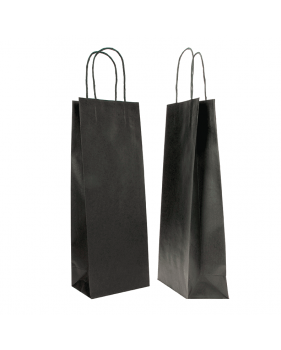 Sacs kraft pour 1 bouteille / vin 14+8x39cm en papier kraft noir  -...