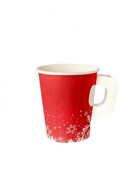 Rode kartonnen kerstbeker 240 ml met kartonnen handvat - Packadi