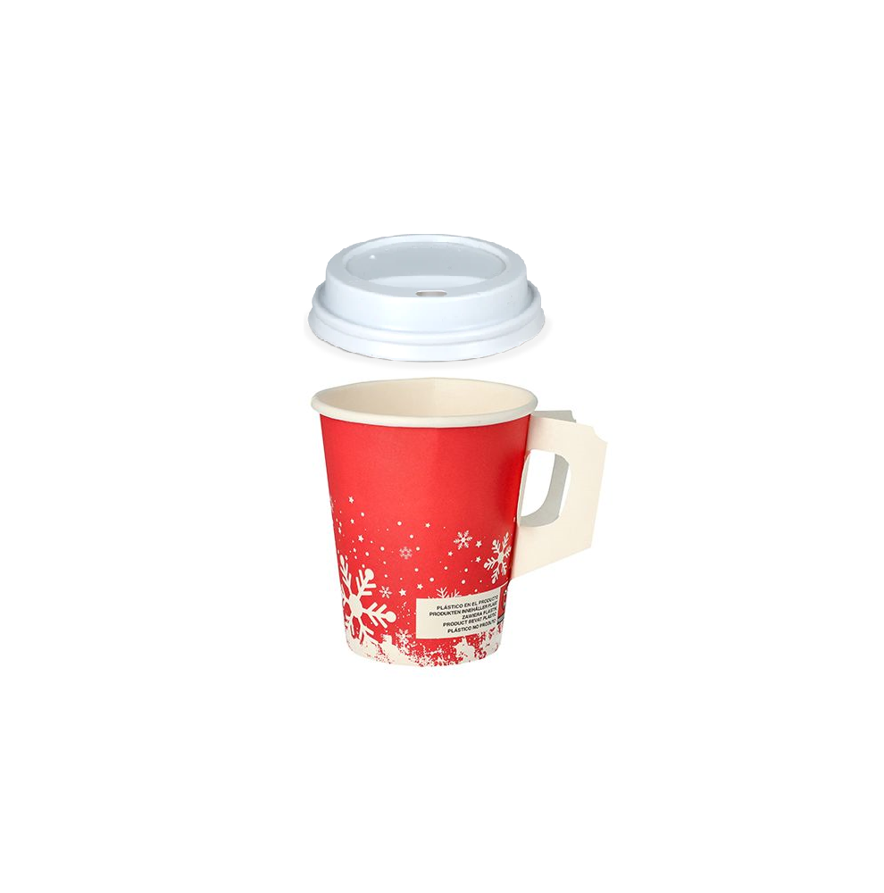 Coffee to go koffiebeker 80mm 240ml 8oz "Kerst" + witte deksels- 10...