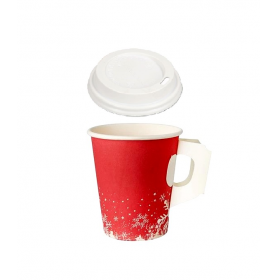 Coffee to go koffiebeker 80mm 240ml 8oz "Kerst" + witte deksels- 10...