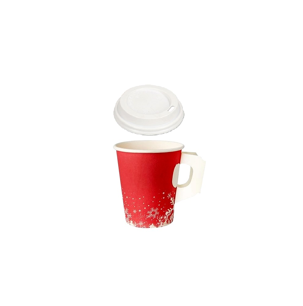 Coffee to go koffiebeker 80mm 240ml 8oz "Kerst" + witte deksels- 10...