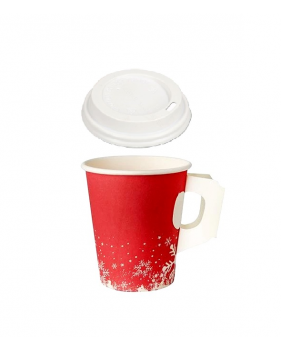Coffee to go koffiebeker 80mm 240ml 8oz "Kerst" + witte deksels- 10...