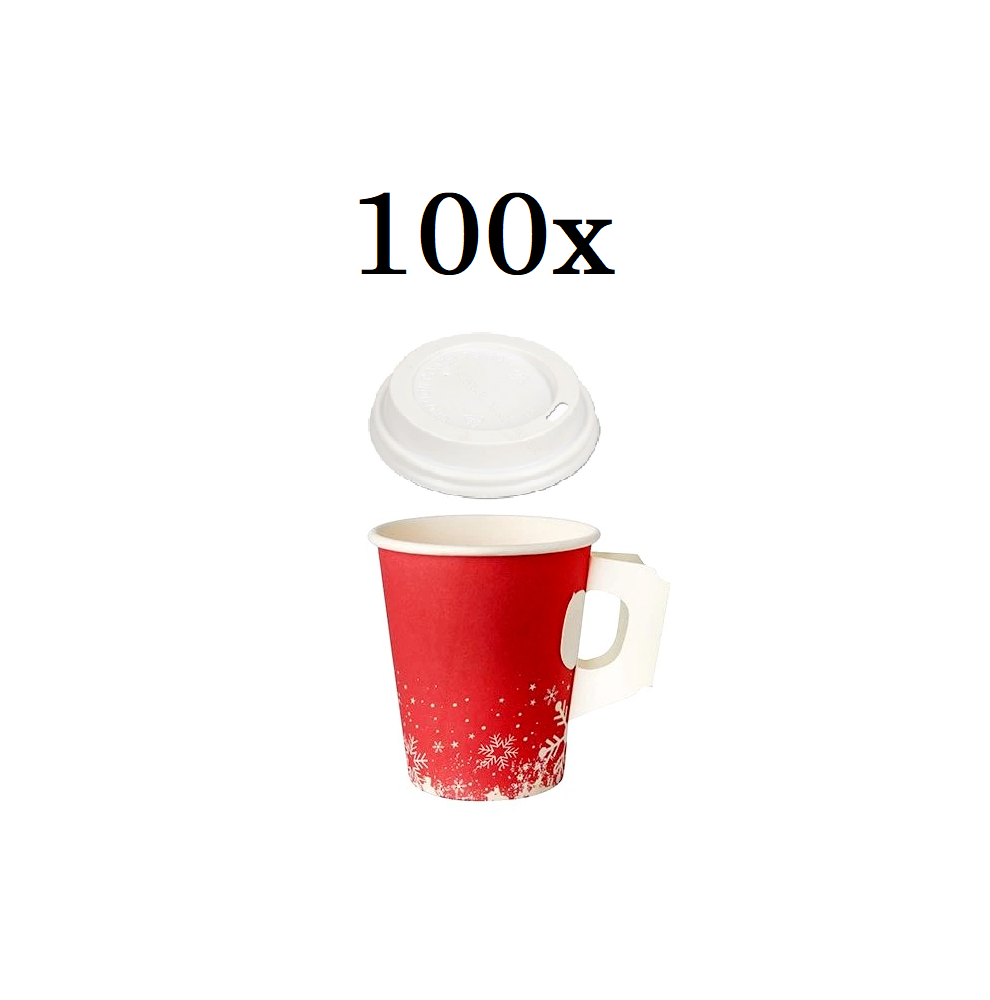 Coffee to go koffiebeker 80mm 240ml 8oz "Kerst" + witte deksels- 10...