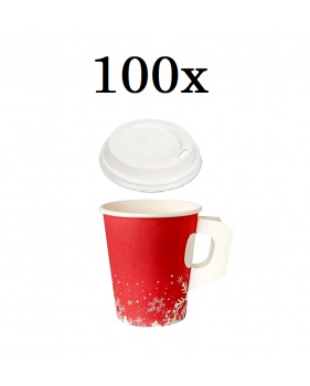 Gobelet jetable à café à emporter en carton 80mm 240ml "Noel" + cou...