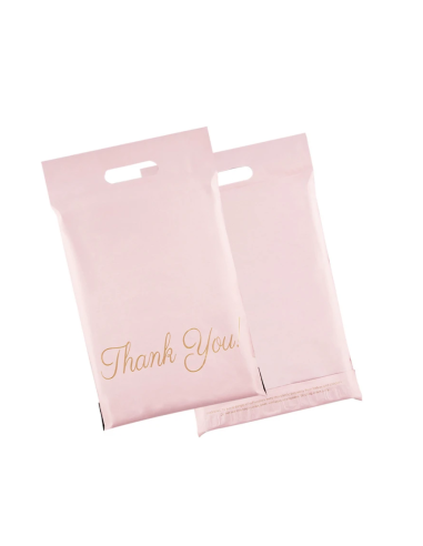 Verzendzakken met handvat « Thank you « roos formaat A3 – 31 x 42 + 7cm / Webshopzakken /Plastic Envelop / Verzendenveloppen