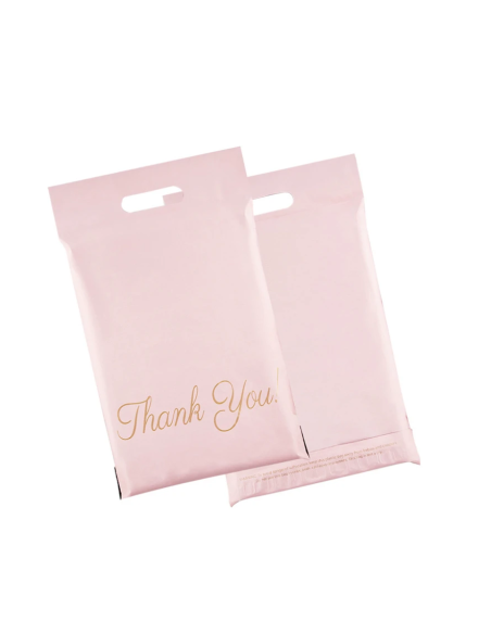Verzendzakken met handvat « Thank you « roos formaat A3 – 31 x 42 + 7cm / Webshopzakken /Plastic Envelop / Verzendenveloppen