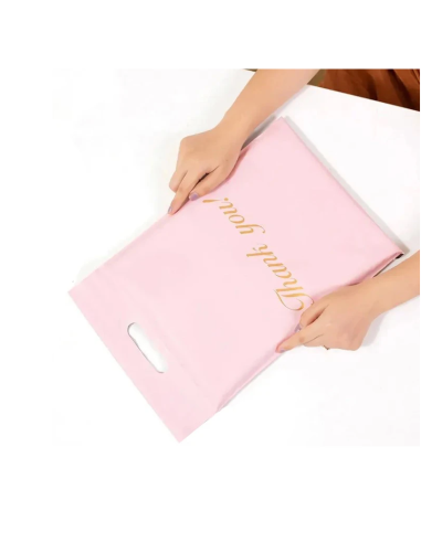 Verzendzakken met handvat « Thank you « roos formaat A3 – 31 x 42 + 7cm / Webshopzakken /Plastic Envelop / Verzendenveloppen