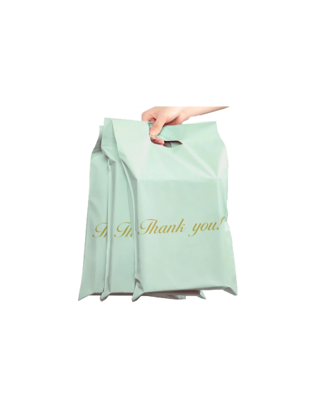 50 pochettes à poignée menthe « Thank you » A3 | Packadi
