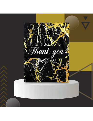 Verzendzakken met handvat « Thank you « Gold marble zwart formaat B4 25,5 x 37 + 7cm /Plastic Envelop / Verzendenveloppen