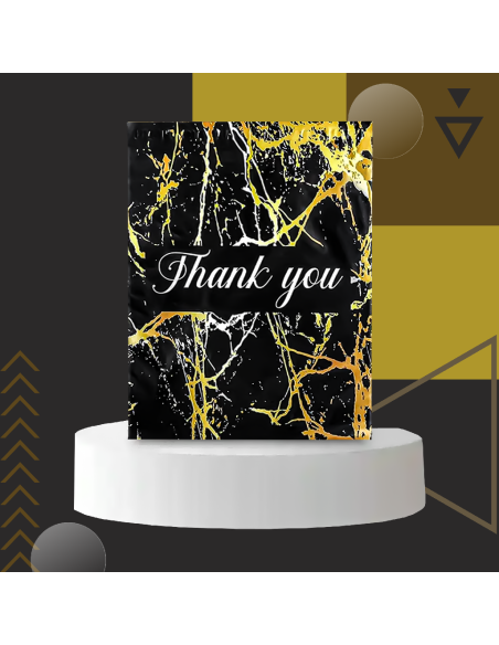 Verzendzakken met handvat « Thank you « Gold marble zwart formaat B4 25,5 x 37 + 7cm /Plastic Envelop / Verzendenveloppen
