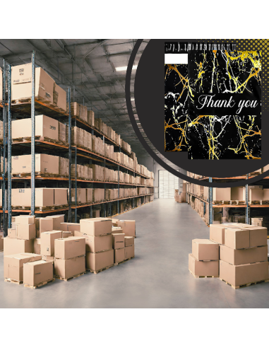 Enveloppes d'expédition avec poignée marbre doré noir  " Thank you" format B4 – 25,5 x 37 + 7cm  - Pochettes d'envoi postal