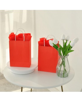 Sacs kraft couleur rouge à poignées torsadées 18x8x22cm  - Accueil