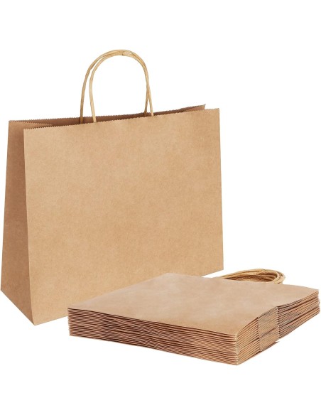 50 x Draagtassen van bruine kraftpapier met gevlochten oren 26x17x2...