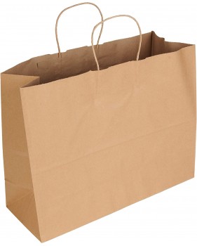 50 x Draagtassen van bruine kraftpapier met gevlochten oren 26x17x2...