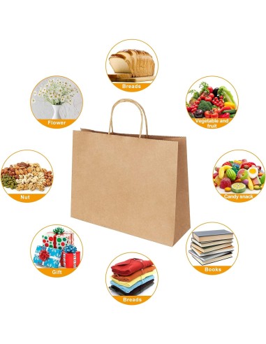 50 x Sacs kraft brun à poignées torsadées 26x17x25cm  - Accueil