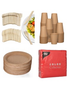 100 assiettes carton 23cm + 100 fourchettes +100 couteaux en bois+1... 2