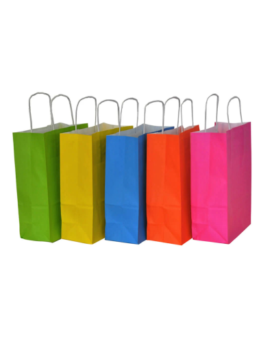 50 x Draagtassen van gekleurd kraftpapier mix 2 verschillende kleuren met gevlochten oren 18x8x22cm