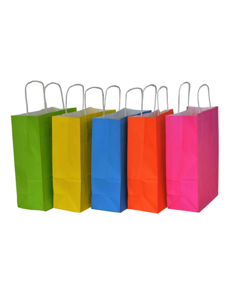 50 x Draagtassen van gekleurd kraftpapier mix 2 verschillende kleuren met gevlochten oren 18x8x22cm