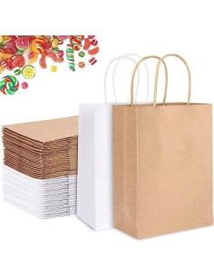 50 x Sacs kraft blanc à poignées torsadées 18x8x22cm  - Accueil