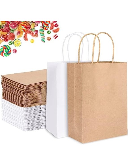 50 x Sacs kraft blanc à poignées torsadées 18x8x22cm  - Accueil