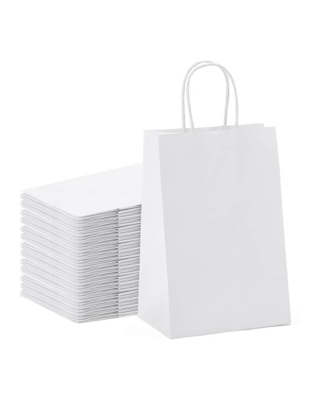 50 x Draagtassen van witte kraftpapier met gevlochten oren 18x8x22c...