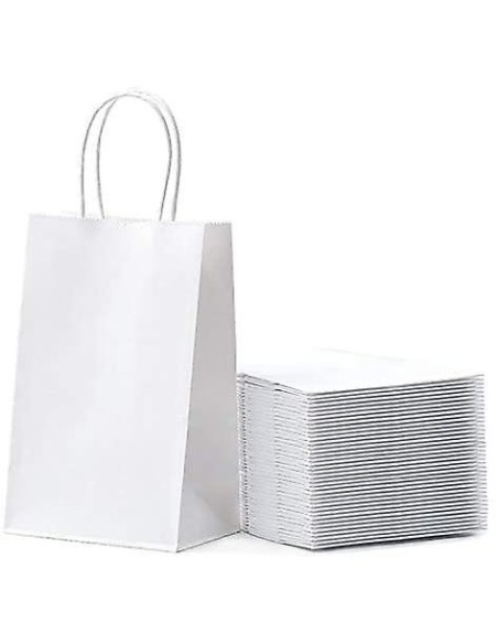 50 x Sacs kraft blanc à poignées torsadées 18x8x22cm  - Accueil