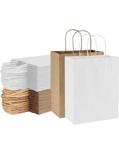 50 x Sacs kraft blanc à poignées torsadées 18x8x22cm  - Accueil