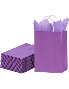 Draagtassen van gekleurd kraftpapier paars met handvat 18x8x22cm / Cadeautasje