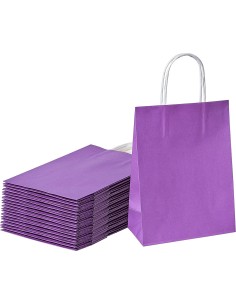 Draagtassen van gekleurd kraftpapier paars met handvat 18x8x22cm / Cadeautasje 2