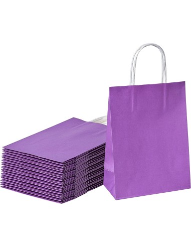 Draagtassen van gekleurd kraftpapier paars met handvat 18x8x22cm / Cadeautasje