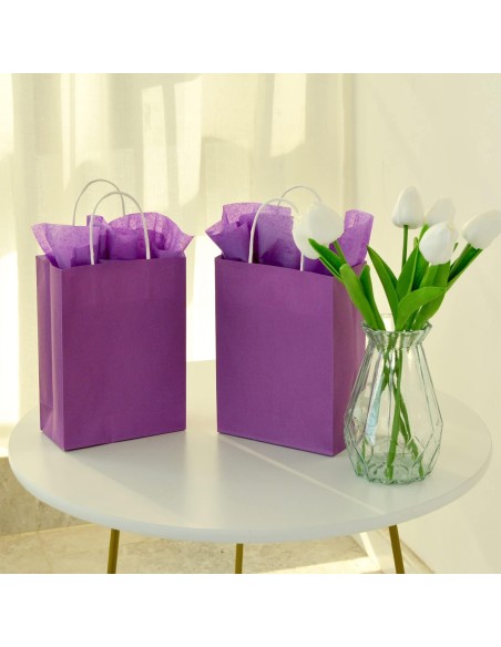 Draagtassen van gekleurd kraftpapier paars met handvat 18x8x22cm / Cadeautasje