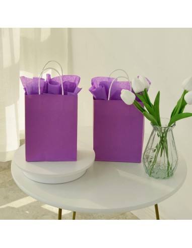50 x Sacs kraft couleur violet avec poignées torsadées 18x8x22cm / Emballage cadeau