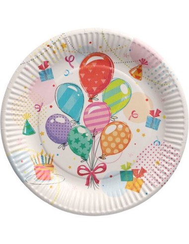 10 x Assiettes, carton rond Ø 23 cm "Fete" pour anniversaire vaisselle jetable