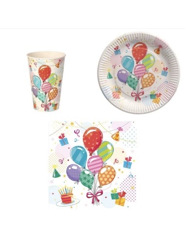 Set vaisselle jetable pour fête d'anniversaire 20 x Assiettes + Gobelets + Serviettes