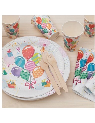 Set vaisselle jetable pour fête d'anniversaire 20 x Assiettes + Gobelets + Serviettes