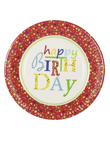 Wegwerp Servies Set Verjaardag "Happy birthday"- 20 x Borden 23cm Bekers 0,2 l Servetten 33 cm x 33 cm feest